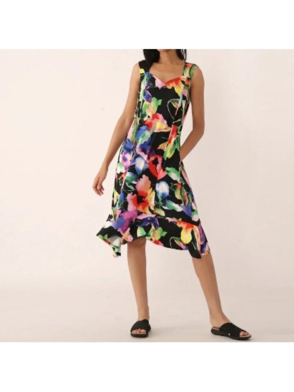 NEW Marallis Black Floral Tank Dress with Pockets - Medium